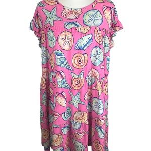 Simply Southern Womens Tiered Dress Size Large Shift Seashells Pink Beach Shells